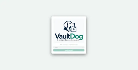 VaultDog Downloadseite mit Passwortabfrage für Empfänger